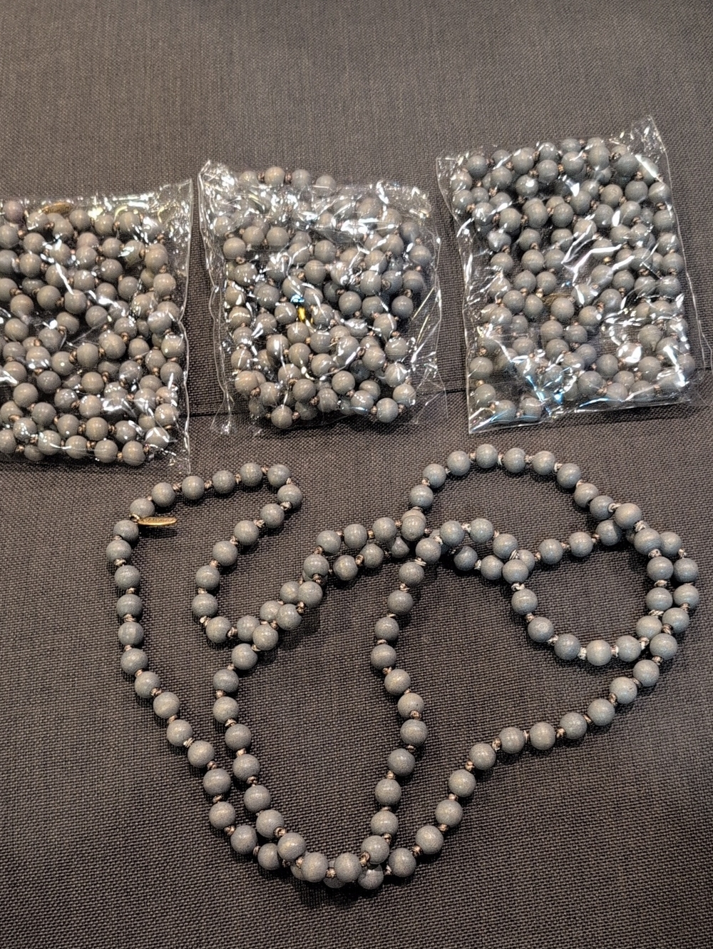 Plunder Set Of 4 Matte Gray Beaded Bracelet with Script Tag. 🏷️ 62 Inch